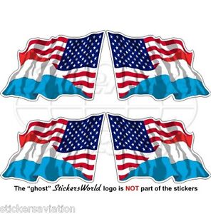 USA United States America-LUXEMBOURG American Flying Flag 50mm Sticker-Decal x4