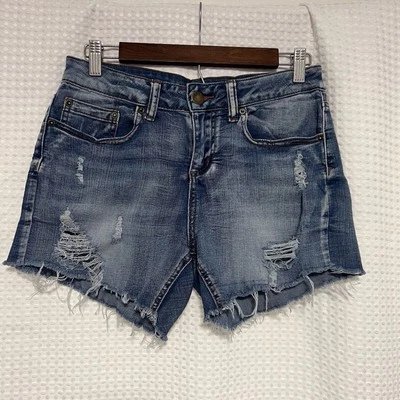 Shorts jeans feminino Rue 21 9/10 desbotado desgastado mistura de algodão cortado - Imagem 1 de 4