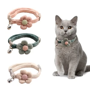3 PCS Kitten Collar with Bell Cat Collar with Flower Charms Adjustable Suede ... - Picture 1 of 6