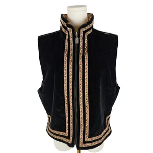 Vintage Skea Paris/Vail Boho Vest Large Black Velvet, Tapestry Trim Victorian - Picture 1 of 14