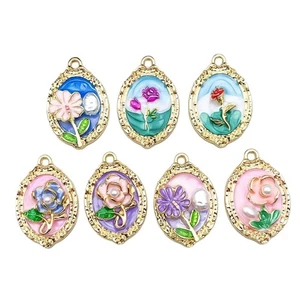 Pack of 7 Floral Oil Painting Pendants Creative Diy Crafting Supplies for - Picture 1 of 8