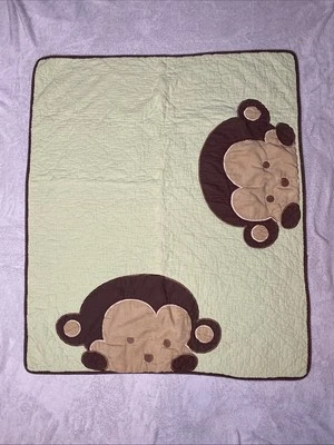 Peek a Boo MONKEY Manta Bebé Cabeza Cara Reversible Verde Blanco Marrón Rayas Foto 1 de 4