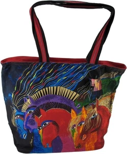 Laurel Burch Multicolor Cotton Large Shoulder Tote Bag - Wild Horses of Fire NWT - Picture 1 of 4