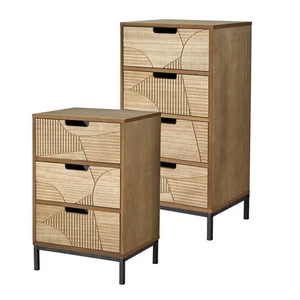 Kommode 3/4 Massivholz Aufbewahrung Schubladen Geometrisches Design Schlafzimmer Organizer - Bild 1 von 22