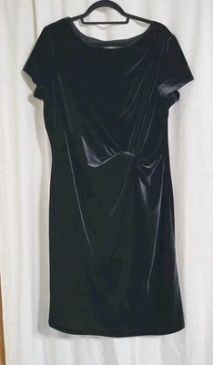 Ellen Tracy Velvet Dress Size 16 Holiday Black Knee Length Christmas Ruched - Image 1 of 4