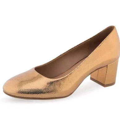 Palmilha feminina aerossóis tamanho 10,5 WIDE Ebel Pump bronze metal memória - Imagem 1 de 4