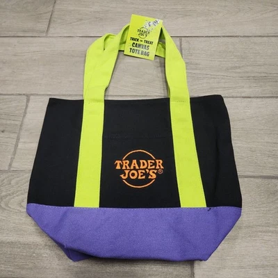 Trader Joe's Halloween Trick Or Treat Canvas Tote Bag Black Purple Green 2025 - Image 1 of 4
