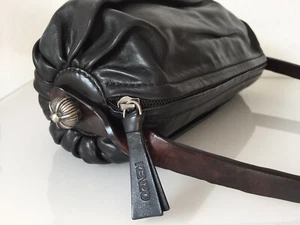 KENZO Handtasche, Damen. Plissiertes Leder, schwarz mit Holz Henkel. Selten 90s - Bild 1 von 11