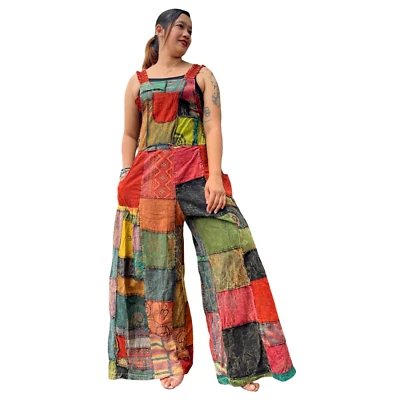 Hermoso Mono Patchwork Pierna Ancha Hecho a Mano Único Hecho en Tailandia Foto 1 de 4