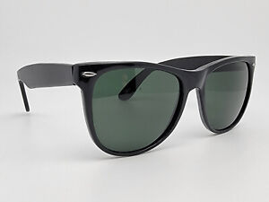 Vintage Gloss Black Frame Green Glass Lens Square Sunglasses China 53-17-134