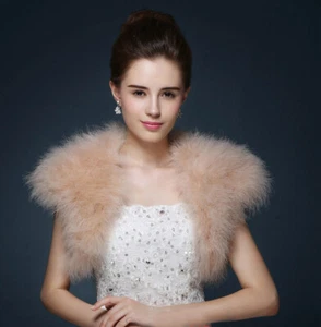 Real Ostrich Feather Fur Shrug Shawl Wraps Vest Bride Wedding Party Accessories - Picture 1 of 21