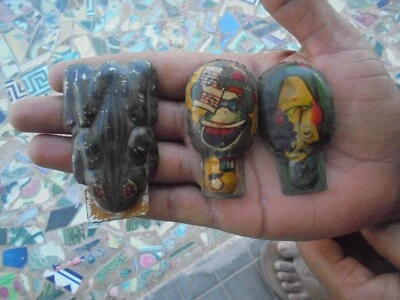 3 PC Vintage Grenouille & Clown Forme Litho Imprimé Sifflet Boite Jouet ,Japon ? - Photo 1/4