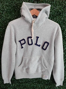 Polo Ralph Lauren 67 Hoodie Logo Spell Out Embroidered Sweatshirt Gray Men Sz S - Picture 1 of 8