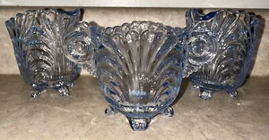 Footed 2 Creamers & Open Sugar Bowl Cambridge Caprice Moonlight Blue - Picture 1 of 5