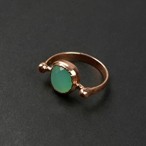 Dainty Faceted Green Chalcedony Handmade Fashion Design Rose Gold Solitaire Ring - Picture 1 of 16