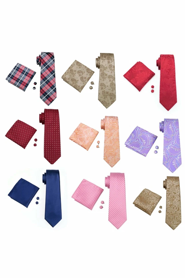 JSS Mens Formal 100% Silk Paisley Floral Neck Tie, Pocket Square & Cufflink Set - Image 1 of 1