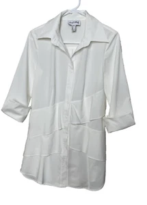Joseph Ribkoff Size 8 Blouse White Tired Tunic Top Shirt Stretch Long - Picture 1 of 9