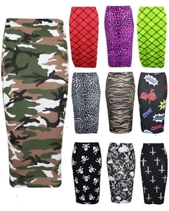Mujeres Bodycon Tartán Ejército Calavera Largo Completo Tubo Damas Midi Falda Lápiz - Imagen 1 de 9