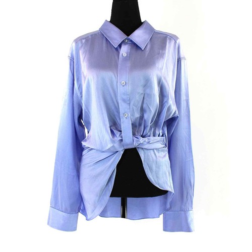 Camicia a tunica Alexander Wang blu seta raccolta abbottonata 12 raso colletto