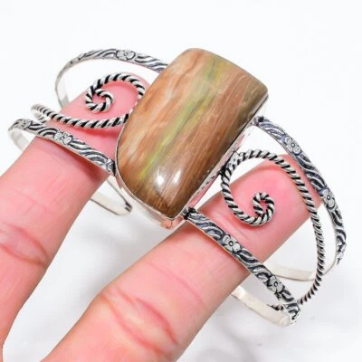 Brazalete ajustable de plata de ley 925 con piedras preciosas de jaspe riolita o780 Foto 1 de 4