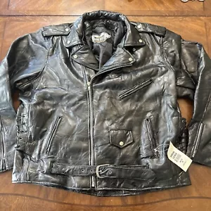 Hawg Hides Lederjacke Herren XXl schwarz durchgehender Reißverschluss Gürtel Motorradausrüstung Biker - Bild 1 von 11