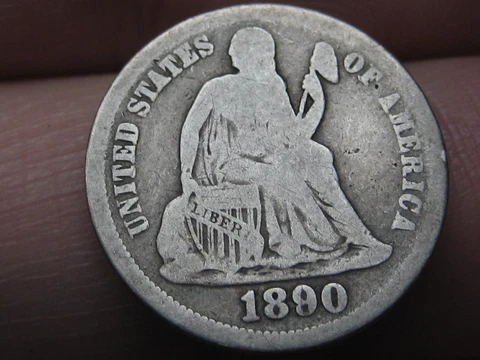 1890 P Seated Liberty Silver Dime- Philadelphia, Good/VG Details Cover