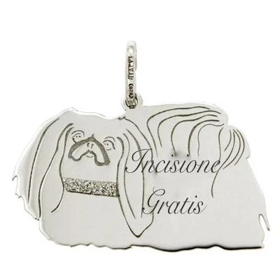 Ciondolo cane pechinese mm 20x30 in argento 925 rodiato personalizzazione gratis - Immagine 1 di 2
