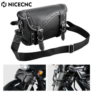 PU Leather Front Fork Tool Bag Motorcycle Saddlebag Storage Pouch Accessories - Picture 1 of 10