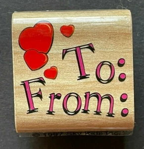 To From Gift Present Tag Label Holiday Valentine's Day Hearts Wood Rubber Stamp - Picture 1 of 4