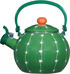 Whistling Tea Kettle for Stove Top, Cactus Decor Enamel on Steel 1.6 QT - Picture 1 of 5