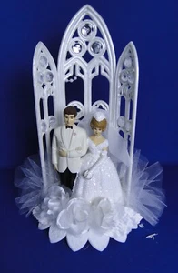 New Vintage Chapel Window Bride & Groom Wedding caketopper #166 - Picture 1 of 8