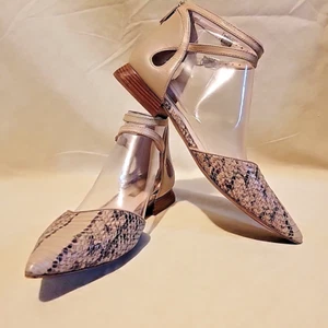 Louise et Cie Carlen Snake Animal Print Flats Sandal Ankle Strap Size 7M 37.5 - Picture 1 of 14