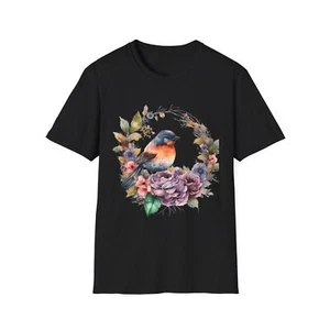 Floral Bird T-Shirt, Nature Lover Tee, Spring Fashion, Perfect Gift, - Picture 1 of 23
