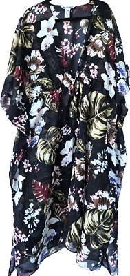Chaqueta caftán transparente para mujer WALTER BAKER negra tropical floral Foto 1 de 4