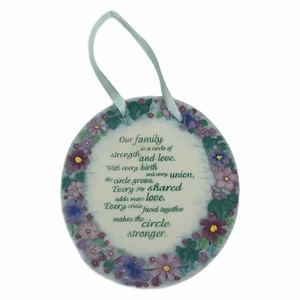 Enesco "Family" 1999 Wall Plaque Hanging Blue Purple Flowers Oval 732125 - Picture 1 of 7