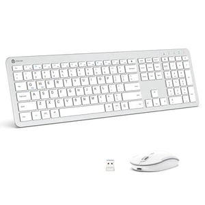 Wireless Keyboard and Mouse, GK08 White Keyboard Mouse Combo, Ergonomic, Quie... - Picture 1 of 9