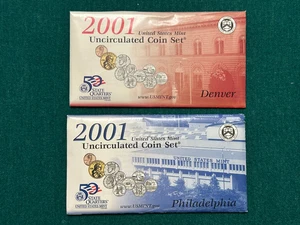 2001 US Mint Set - 10 Uncirculated Coin Set OGP - State Quarters - Free Shipping - Picture 1 of 6