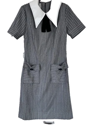 Vestido Edith Flagg De Colección Mod Años 60 70 Poli Tejido Textura Negro Blanco Bolsillos Geométricos Foto 1 de 4