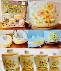 Vintage 1977 Sears Roebuck and Co. Spring Flowers Lacquerware Canister Set~NEW - Picture 1 of 7