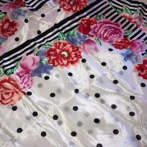 VIBRANT 1980s ECHO POLKA POKA DOT Silk Scarf W/Colorful FLOWER Border Striped - Picture 1 of 10