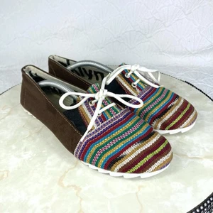 TOMS Striped Slip On Shoes Sz 8.5 Brown Classic Fabric Flat Boho Hippie Loafers - Picture 1 of 12