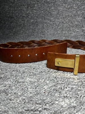 BALLY  Womens Braided Leather Belt - BROWN/GOLD -  Size 85/34(L) - Image 1 of 4