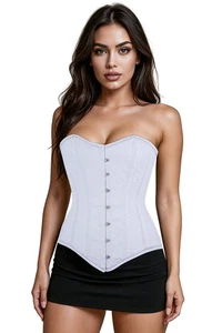 Corsé blanco sobre busto - Entrenador de cintura deshuesada de doble acero para mujer - Imagen 1 de 7