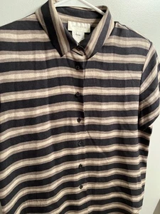 Jones New York women's button up shirt blouse top striped size 12 P 100% silk - Picture 1 of 4