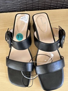 Bandolino Black Leather Size 7.5 Buckle Heeled Mules - Picture 1 of 9