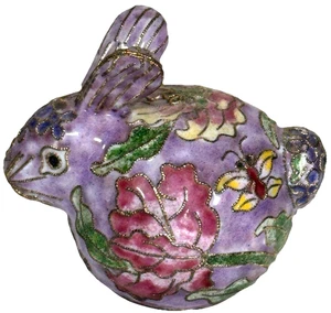 Coniglietto coniglietto vintage con farfalla e fiori - smalto lilla cloisonne 3” x 3,5” usato in ottime condizioni - Foto 1 di 9