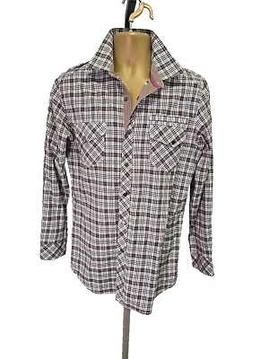 STRUCTURE Premium Plaid Shirt Mens L Western Brown Snap Sawtooth Pockets Cowboy - Image 1 of 4