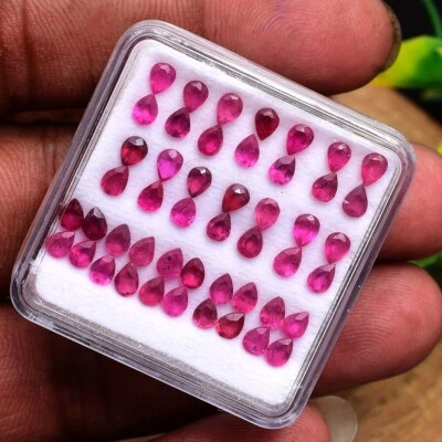 48 Pcs Natural Ruby Pear Faceted Cut Rich Red 4mm*3mm Loose Gemstones Wholesale - Image 1 of 4