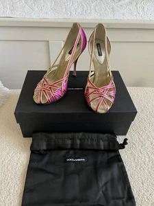 Dolce & Gabbana Riemchenpumps rosa und gold Satin Größe 38 - Bild 1 von 9