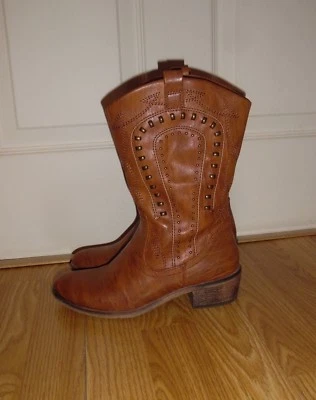 EUC голые ловушки женщин партнер середины икры Western с заклепками загрузки миндаля коричневый размер 6,5 - Изображение 1 из 4